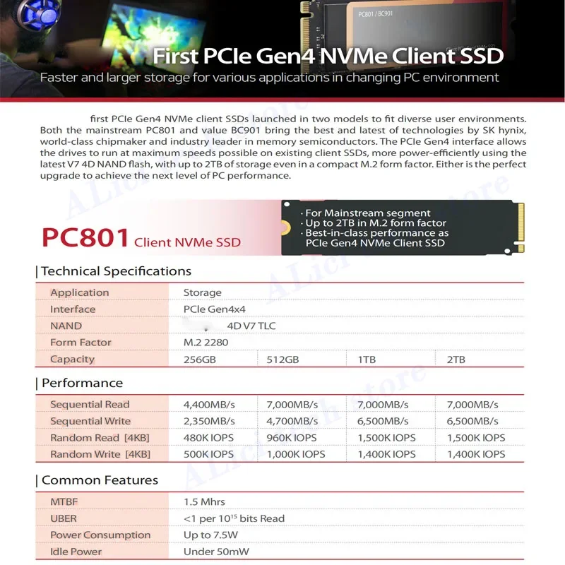 Original SSD  PC801/ BC901 512G 1T 256G 2280 PICE4.0 NVME notebook M.2 solid-state drive BC711