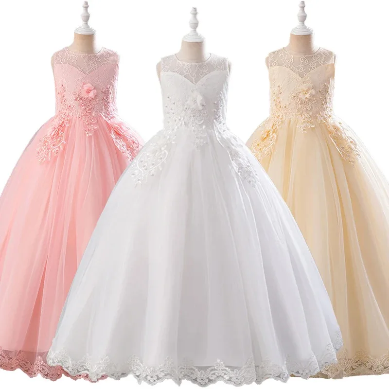 

Fancy Girl Rainbow Tulle Embroidered Flower Dress Formal Occasion Children Graduation Wedding Bridesmaids Elegant Party Dresses
