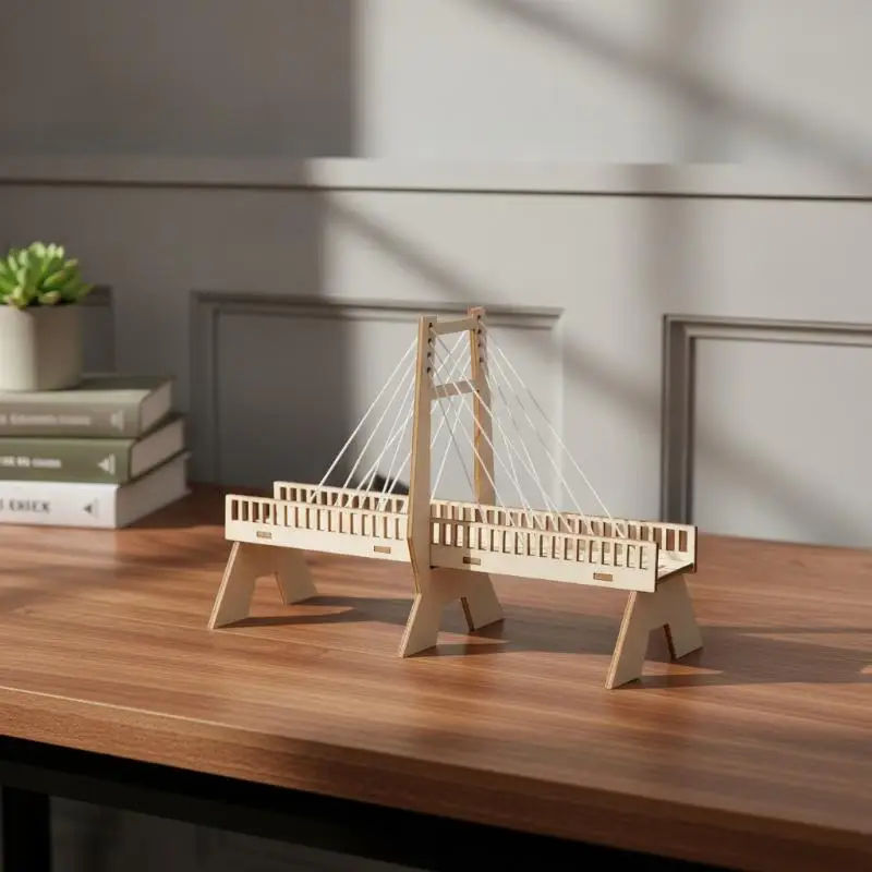 Wooden Cable-Stayed Bridge DIY Engineering Kit 1 Set STEM Physics Science Experiment Model for Kids Education