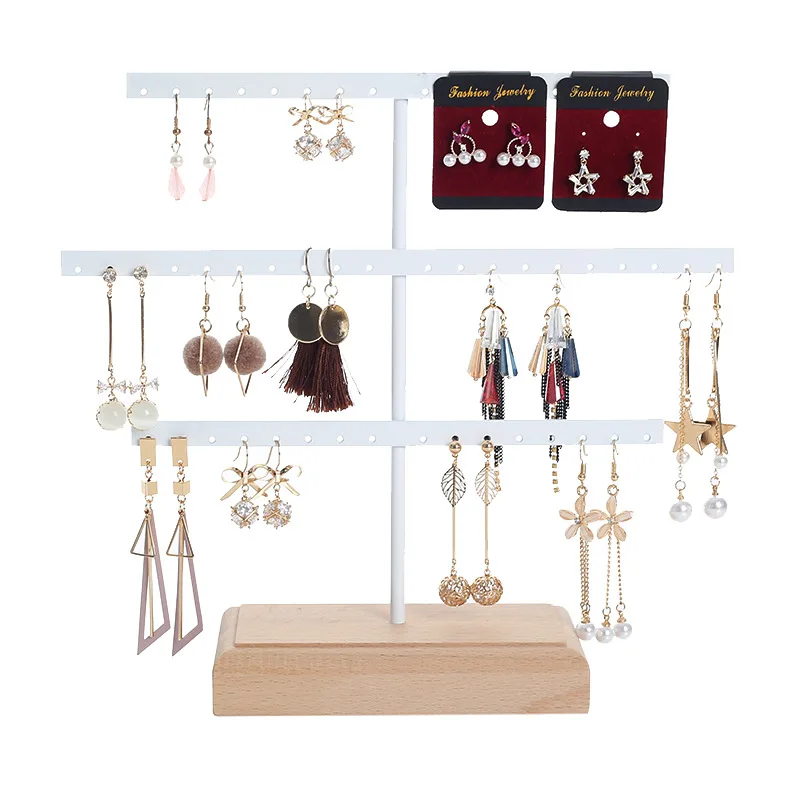 New DIY Multifunctional Earring Display Rack Necklace Ring Storage Rack Detachable Wooden Bottom Women Bracelet Jewelry Rack