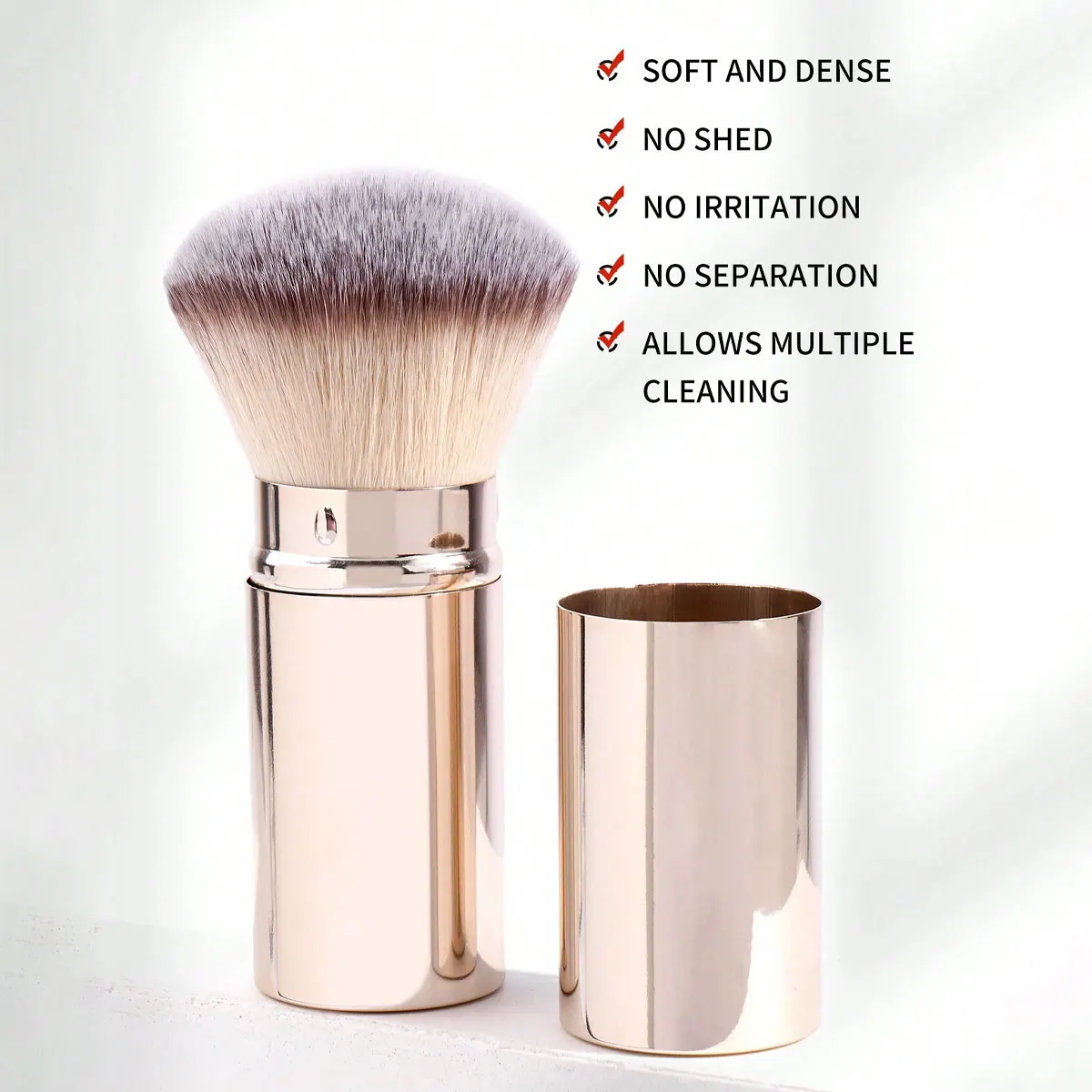 1pc profissional facial cabeça redonda escova retrátil, pincel de maquiagem, blush escova de fundação, pincel de pó solto, sintético