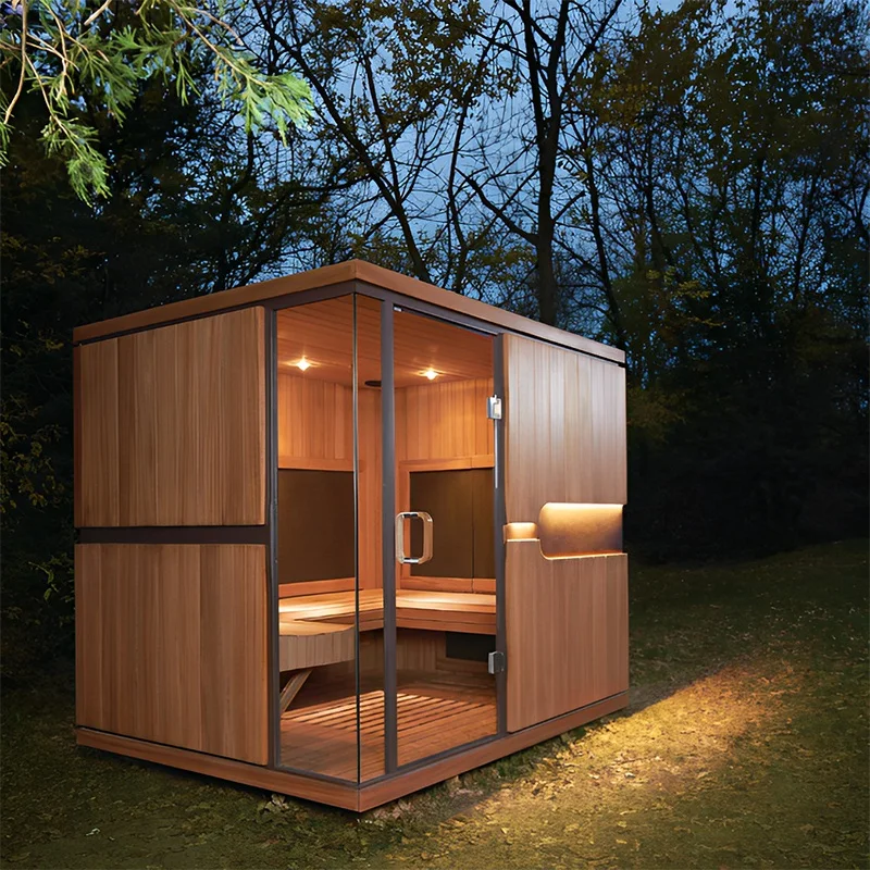 2 Persons Outdoor Cube Sauna Room Wooden Traditional Sauna Room Canadian Red Cedar Sauna Room for Sale