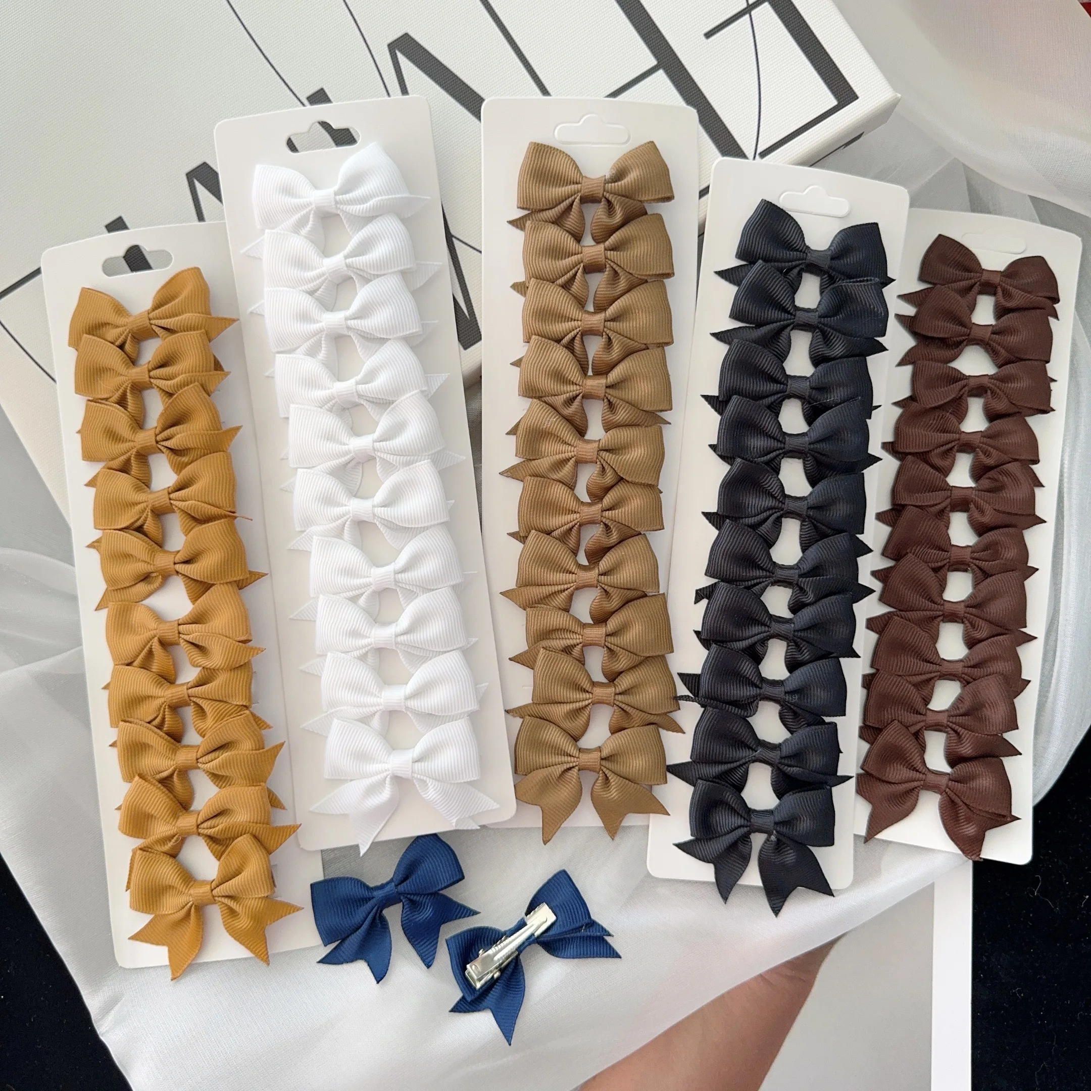 10Pcs/card Solid Color Ribbon Kids Bows Hair Clips for Baby Girls Handmade Bowknot Hairpin MiNi Barrettes Kids Hair Accessories