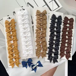 10Pcs/card Solid Color Ribbon Kids Bows Hair Clips for Baby Girls Handmade Bowknot Hairpin MiNi Barrettes Kids Hair Accessories