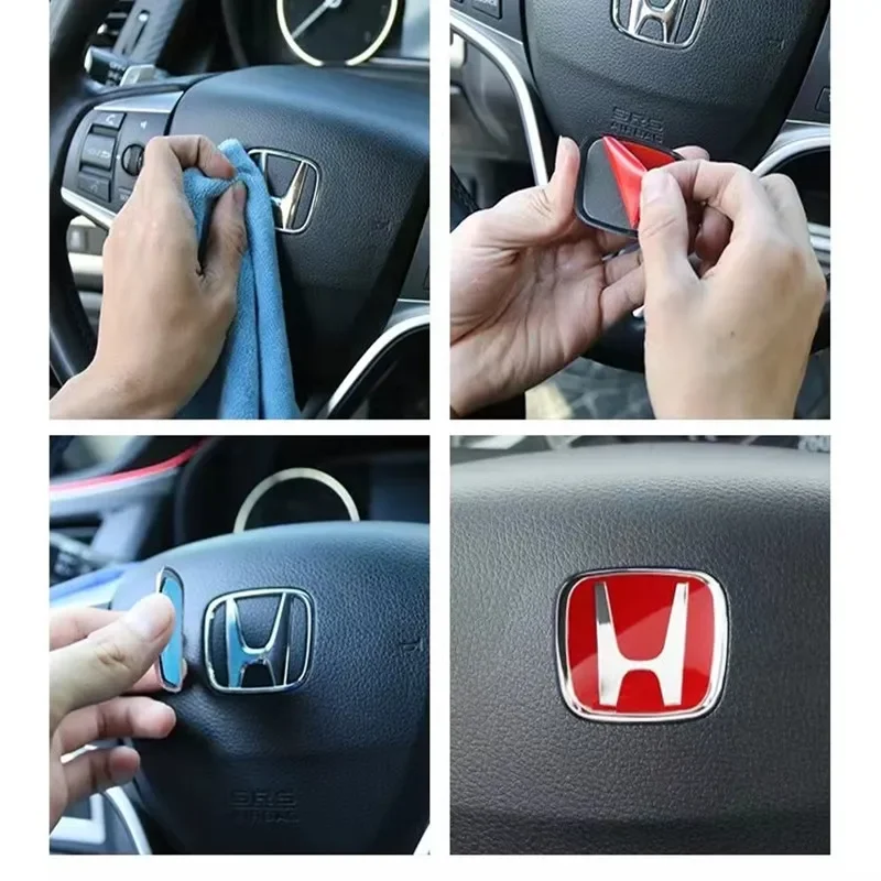 Car Steering Wheel Emblem H-Sticker For Honda Civic Accord City CRV Jade Fit Odyssey Hybrid Red Black Blue Interior Modification