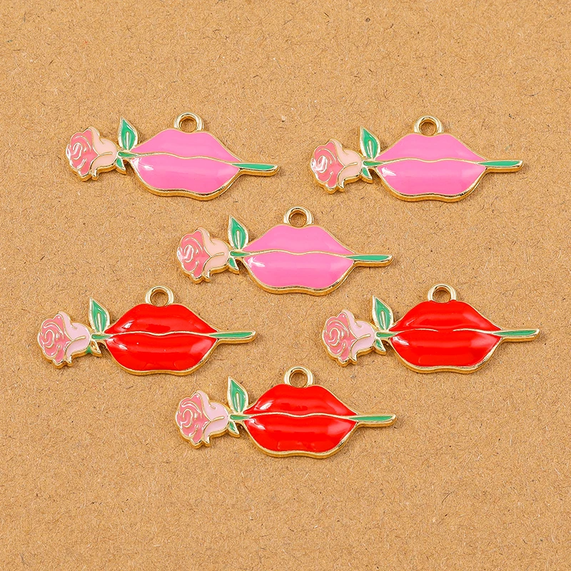 

10pcs Enamel Rose Red Lips Charms Pendants for Jewelry Making Necklace Earrings Bracelet DIY Accessories Findings