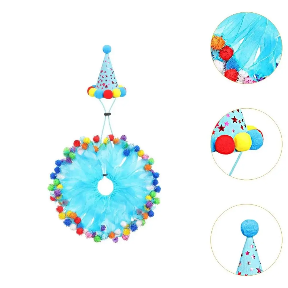 Ensemble 2 pièces : Chapeau et collier de tutu pour fête d'anniversaire, tenue d'oie avec jupe tutu en maille et pompons colorés, vêtements décoratifs pour oie