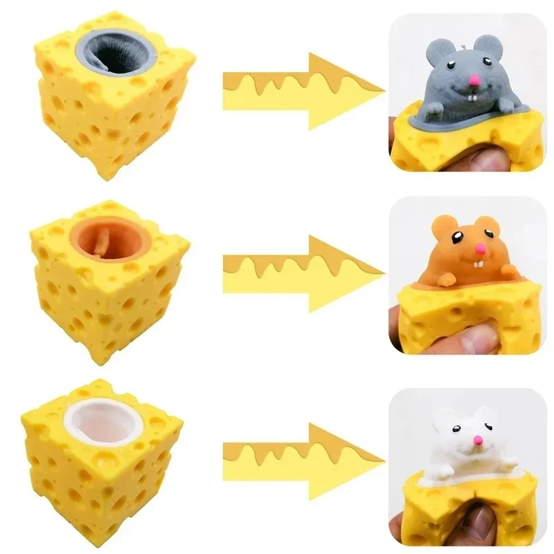 Pop Up Funny Mouse And Cheese Block Squeeze Anti Stress Toy Hide And Seek Figures Stress Relief Fidget Toys For Kids Adult