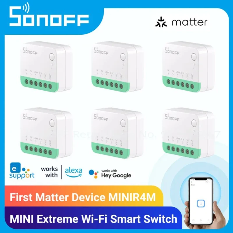 SONOFF MINIR 4M Mini Matter Wi-Fi умный переключатель отключение реле выключатель сцен eWeLink голосовое управление Alexa Google Home Smartthings