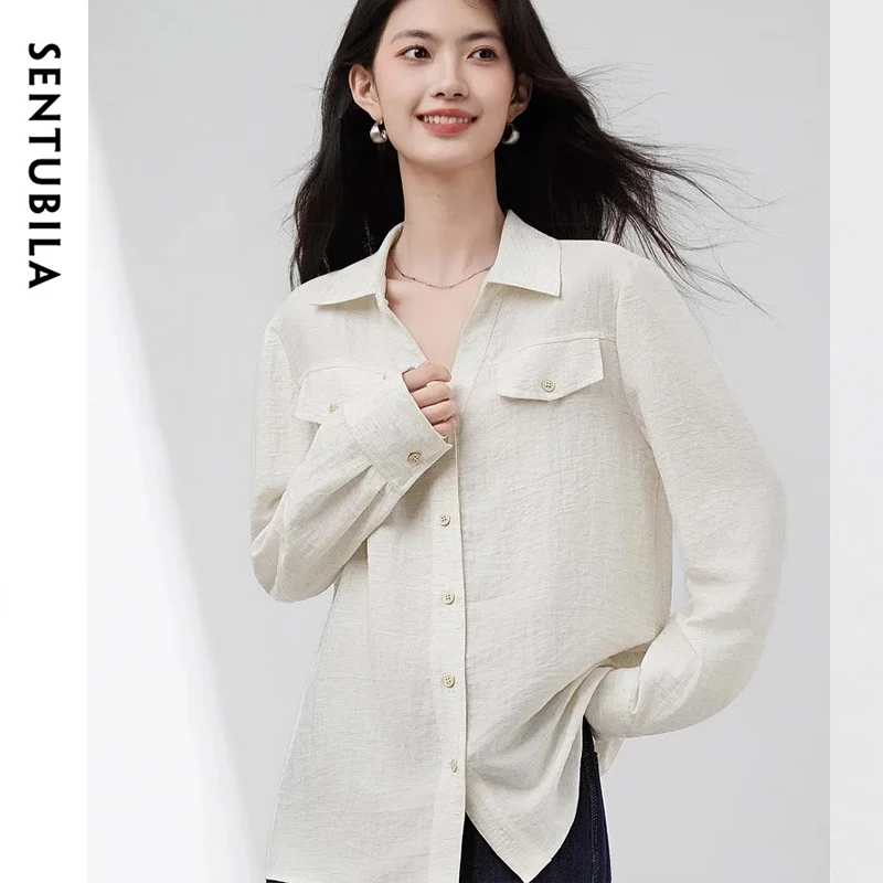 

SENTUBILA Autumn Commuting Casual Shirt For Women 2025 Luxury Turn-down Collar Loose Long Sleeve Tops Woman Clothes 153CA2806