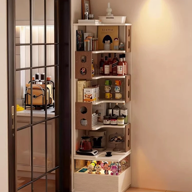 

Kitchen corner rack against the wall Multi-layer storage rack Solid wood corner cabinet Cup cabinet Restaurant wine cabinet