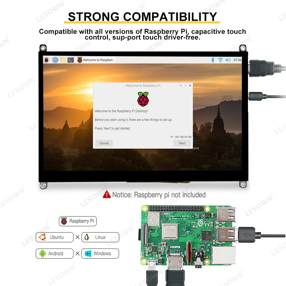 LESOWN 10.1 inch Portable Display Wide Touch Screen 1024x600 IPS HD Screen LCD Panel Extension Module for Gaming Raspberry Pi 4