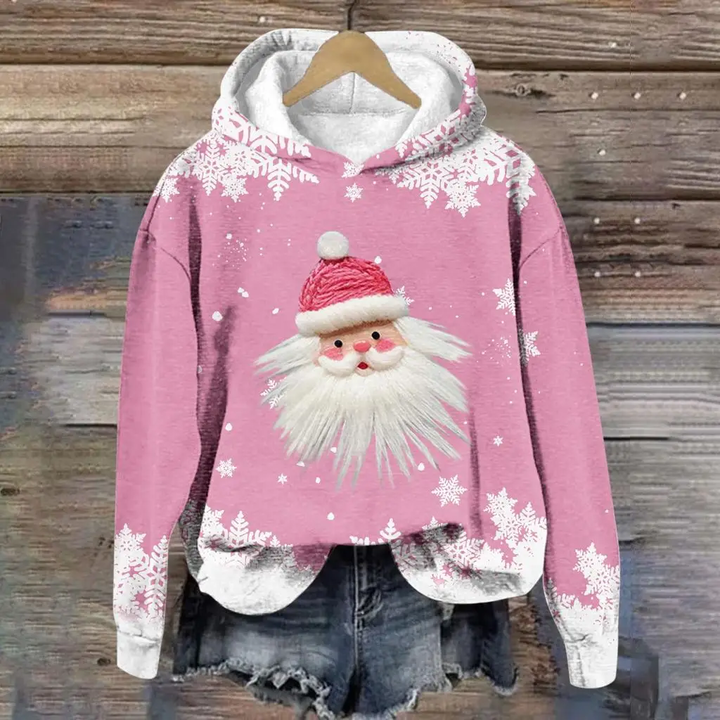 산타 클로스 3d 프린트 후드 여성 패션 캐주얼 다목적 크리스마스 후드 티셔츠 레이디 코트 여성 의류 오버 사이즈 겨울