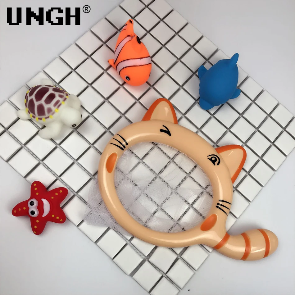 UNGH-Ensemble de jouets de bain pour bébé, baignoire pour enfants, requin, chat, jouets de bain flottants pour enfants avec filet de pêche, jouets