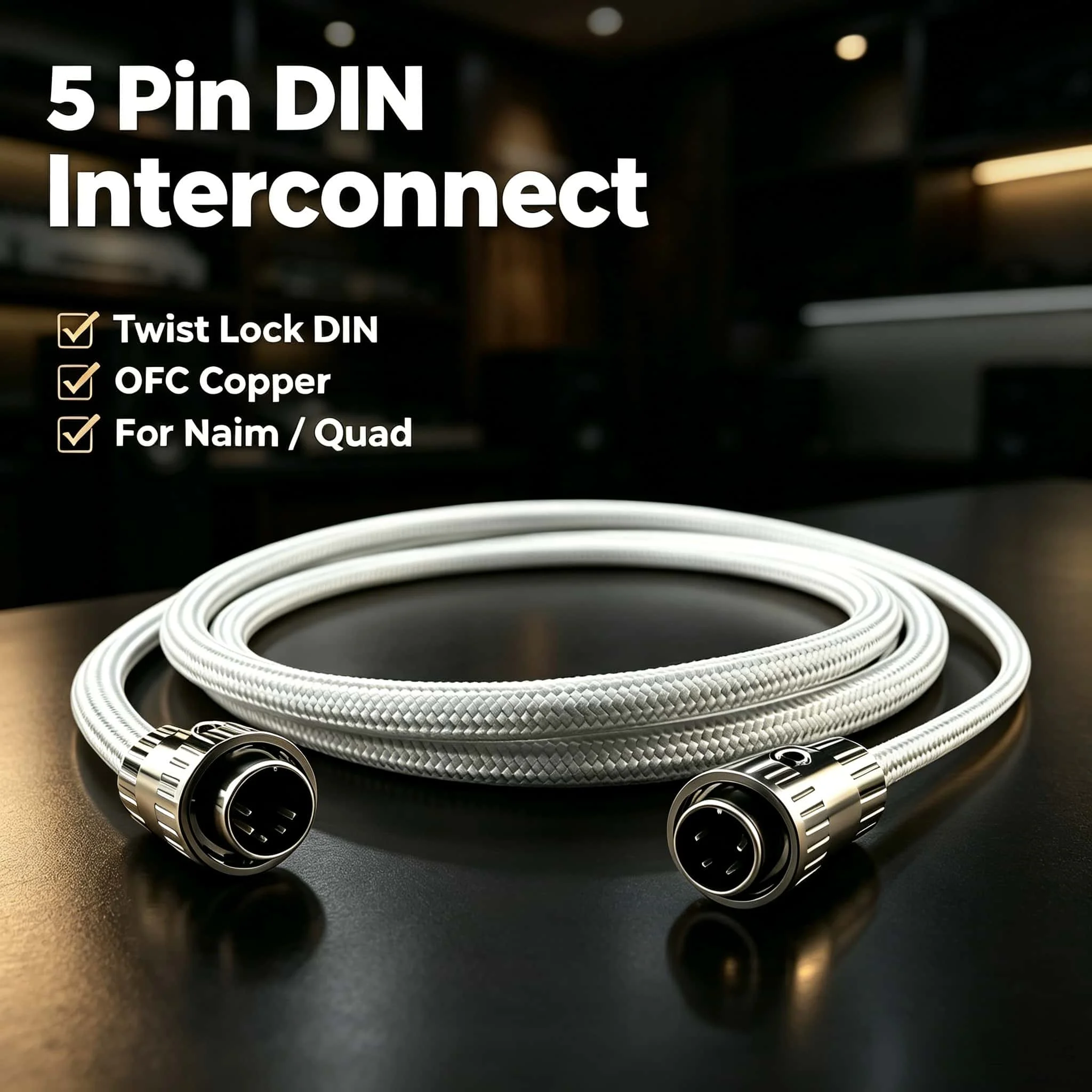 5 Pin DIN to 5 Pin DIN Interconnect Cable Twist Lock OFC Audio Lead for Naim Quad Amplifier CD Preamp 4 Pin DIN Optional
