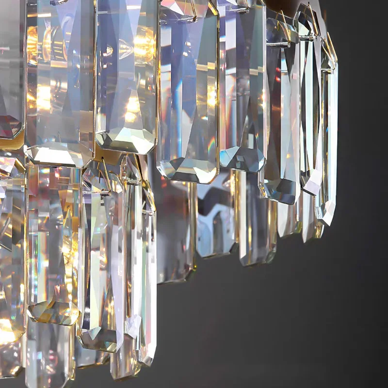 โคมไฟระย้าคริสตัลห้องรับประทานอาหารสีฮาร์ดแวร์ที่ทันสมัยสําหรับตกแต่งห้องนั่งเล่นโคมไฟเพดานโคมไฟมันวาวปรับได้