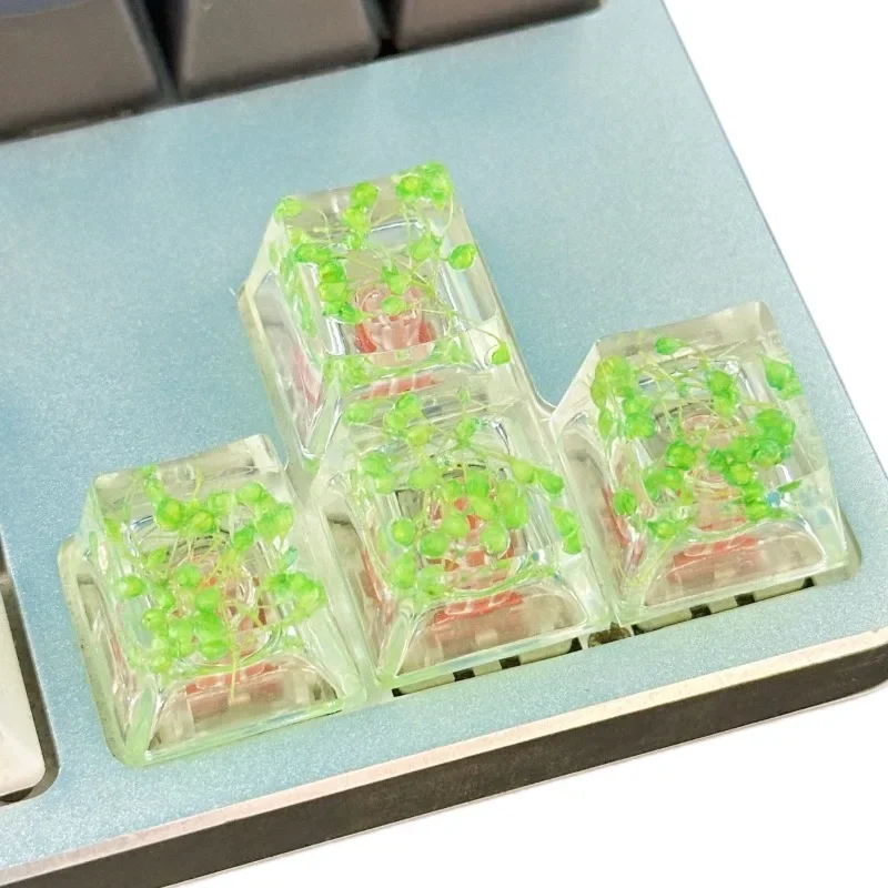 1Pcs High Quality Epoxy DIY Translucent Leaves Dry Flowers Paper Cross Axis Mechanical Keyboard Keycap Universal Accessories