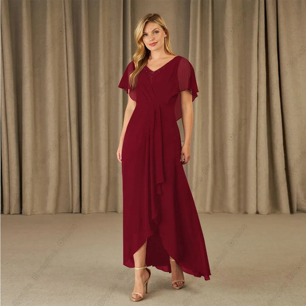 Charming Burgundy Mother of Bride Dresses fir Women Chiffon Wedding Party Dresses with Lace 2024 Ankle Length Robe De Soirée