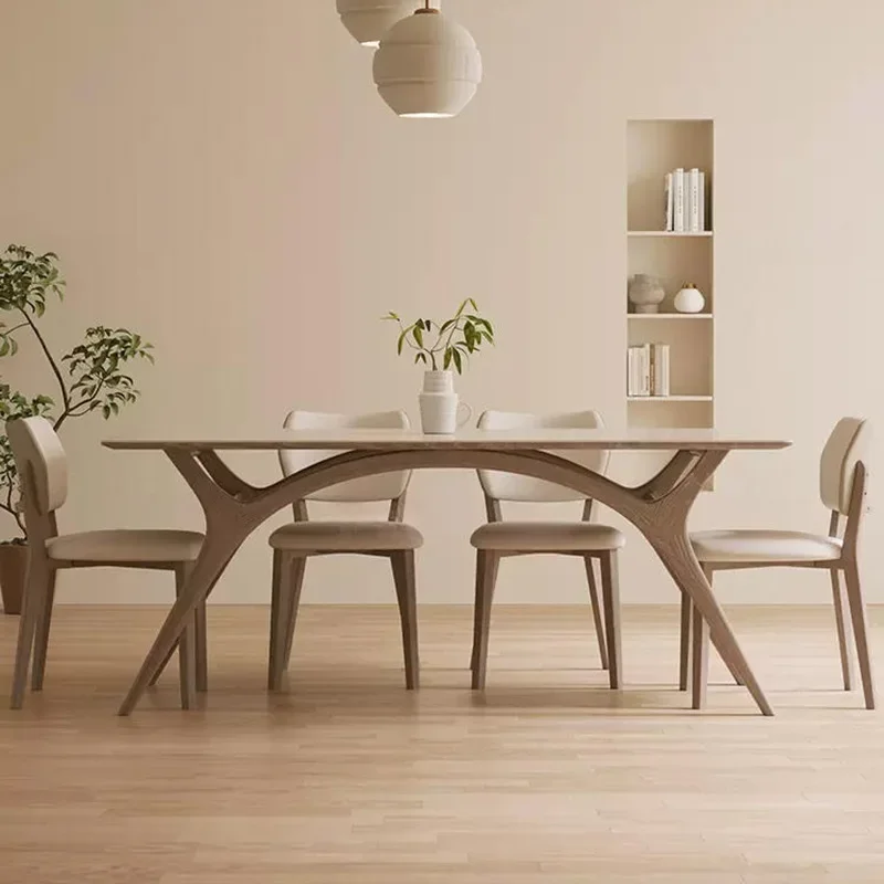 Solid wood rock slab dining table and chairs Small apartment household ash wood rectangular dining table