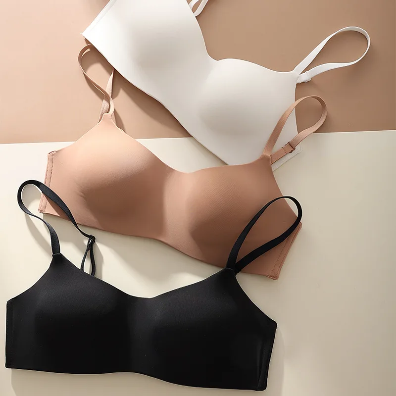 Women Gathered Bra Seamless Lingerie Solid Small Breast Wireless Half-cup Bra One Piece Comfortable Tops Anti Sagging Invisible