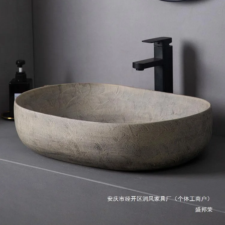 Picture 3: Basin retro courtyard wabi-sabi wind table basin art washbasin household balcony washbasin single basin outdoor creativity