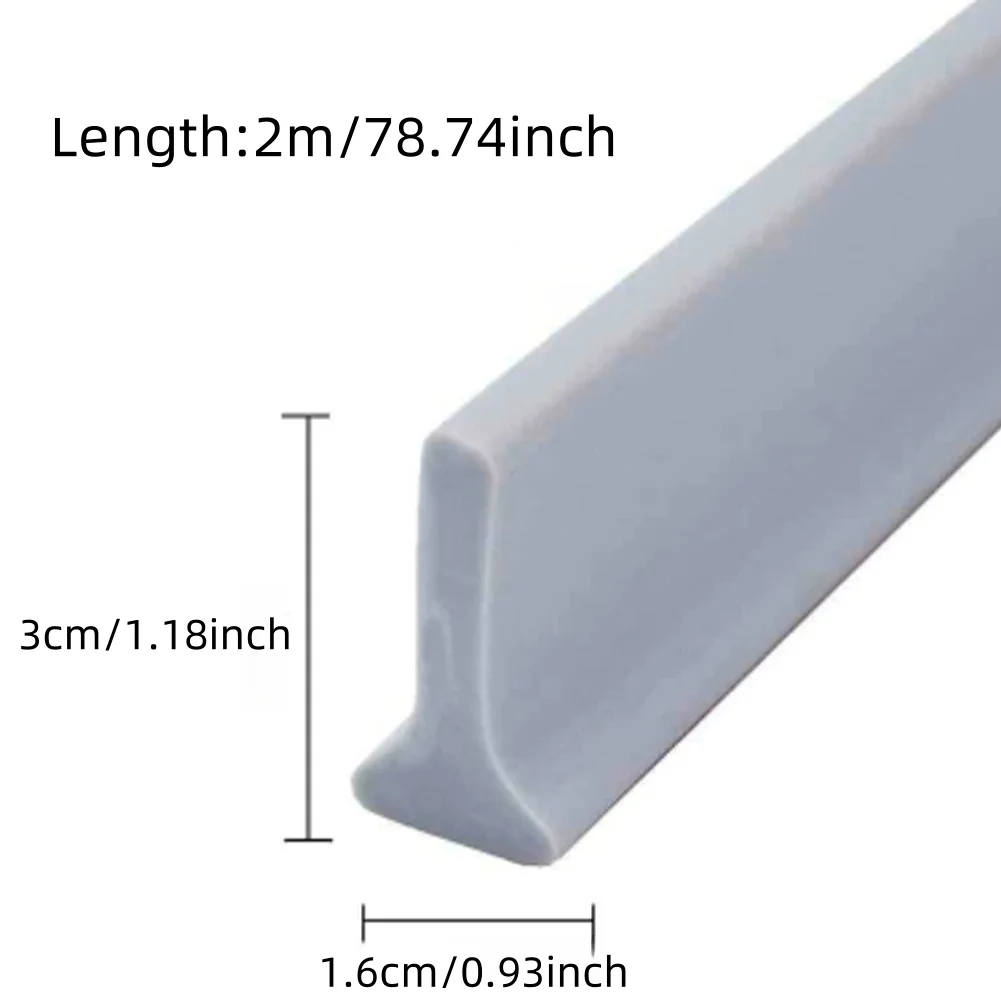 1PC 2m/78.74inch Rubber Silicone Shower Barrier Water Stopper Bathroom Strip Water Retaining Strip Bendable Bottom Sealing Strip