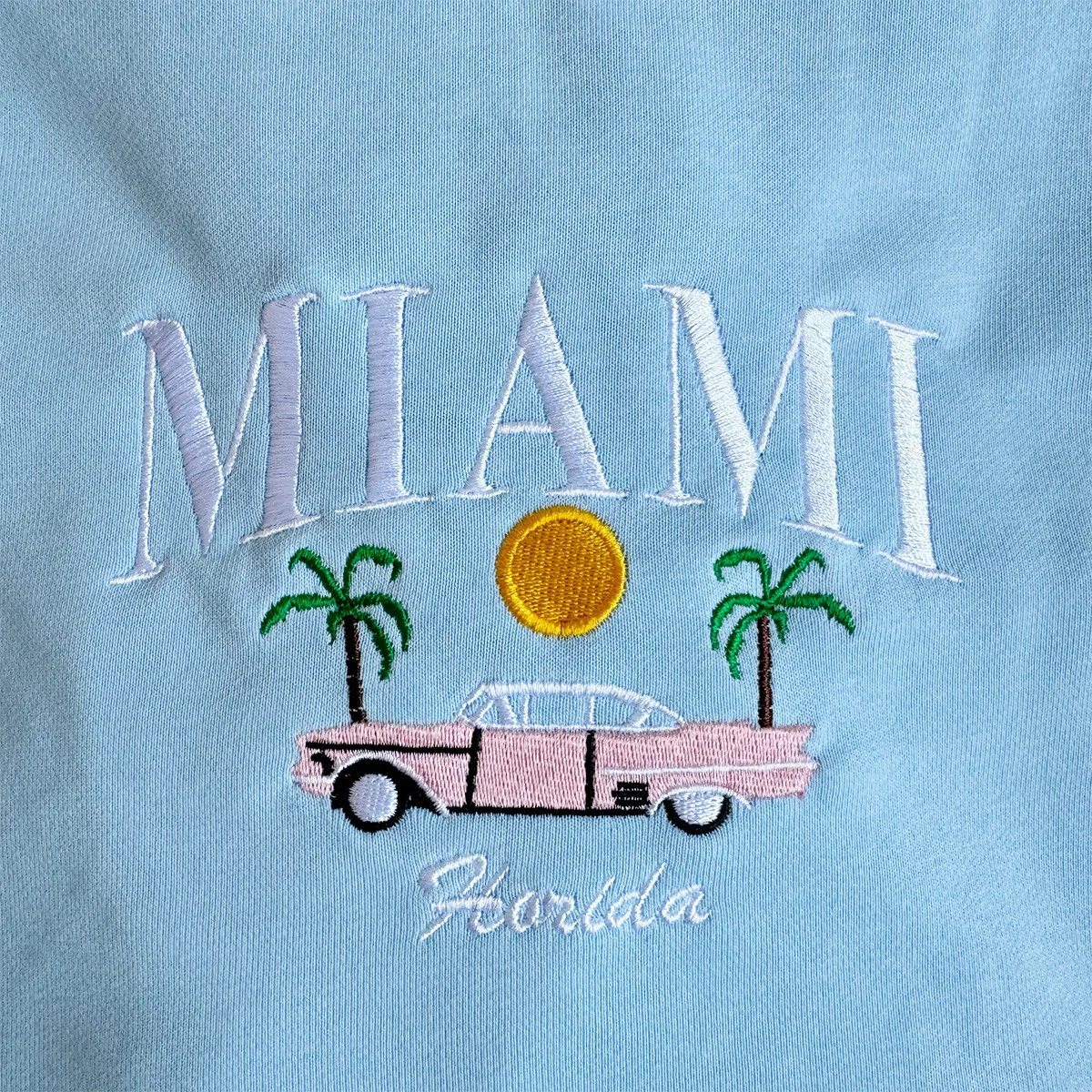 Vintage Style Miami Florida Automobile Embroidered Loose Sweatshirts Women Thick Cotton Crewneck Pullover Kpop Street Jumpers