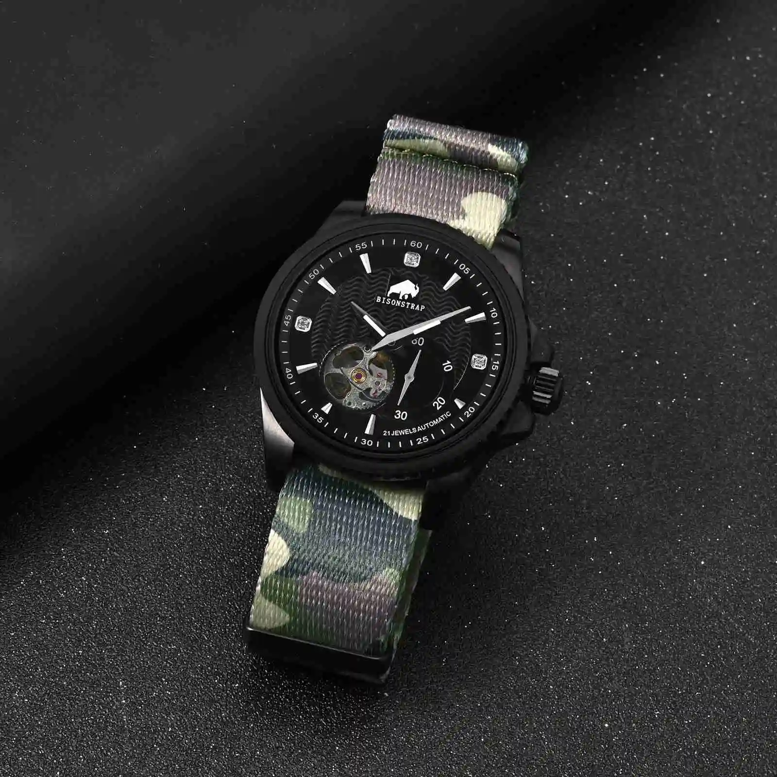 BISONSTRAP Nylon Watch Strap One Pieces Watchband for Men 18mm 20mm 22mm Adjustable and Breathable Black Buckle