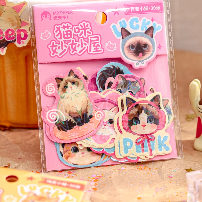 مجموعة ملصقات Mr.Paper مكونة من 4 قطع لطيفة على شكل كيتي، سلسلة Cat Wonder House لسكرابوكينغ المجلات، وديكور الحيوانات الأليفة Kawaii