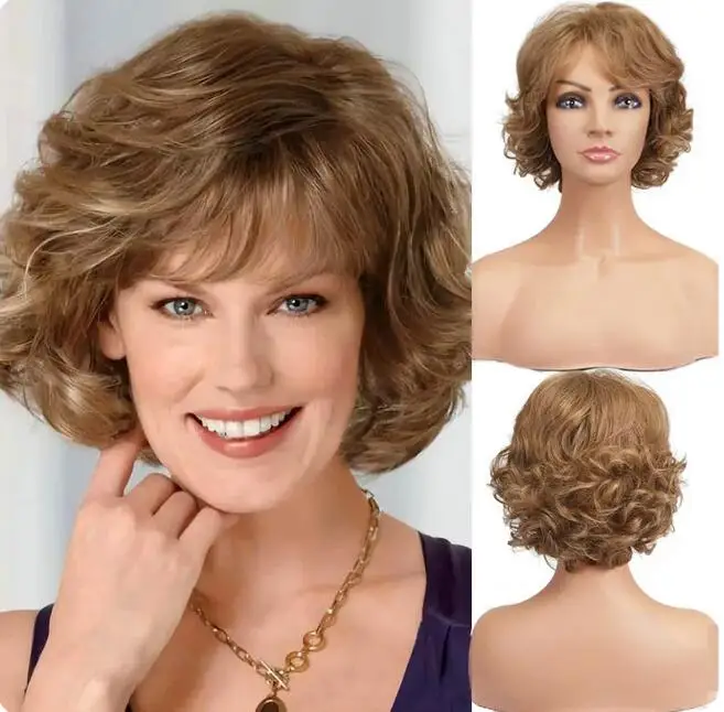 Women Fashion Mixed Brown Wigs Short Hairstyle Soft Healthy Daily Wear Wig Short Synthetic Wigs for Mommy Gifts Wigs