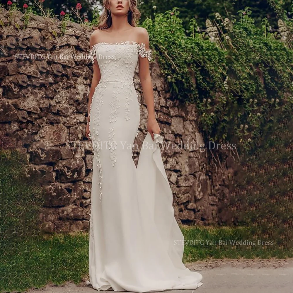 

Fashion Slim Mermaid Wedding Dresses For Women Elegant Off The Shoulder Sleeveless Floor-Length Wedding Bride Tailored Gown