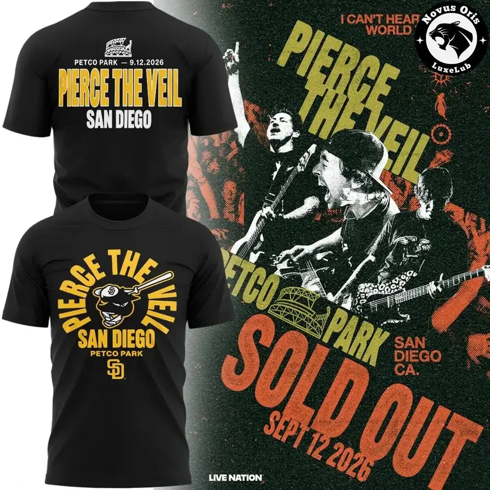Pierce The Veil X San Diego Padres 2026 Petco Park Graphic T-Shirt, Rock Baseball Cross-Over Fan Concert Tee