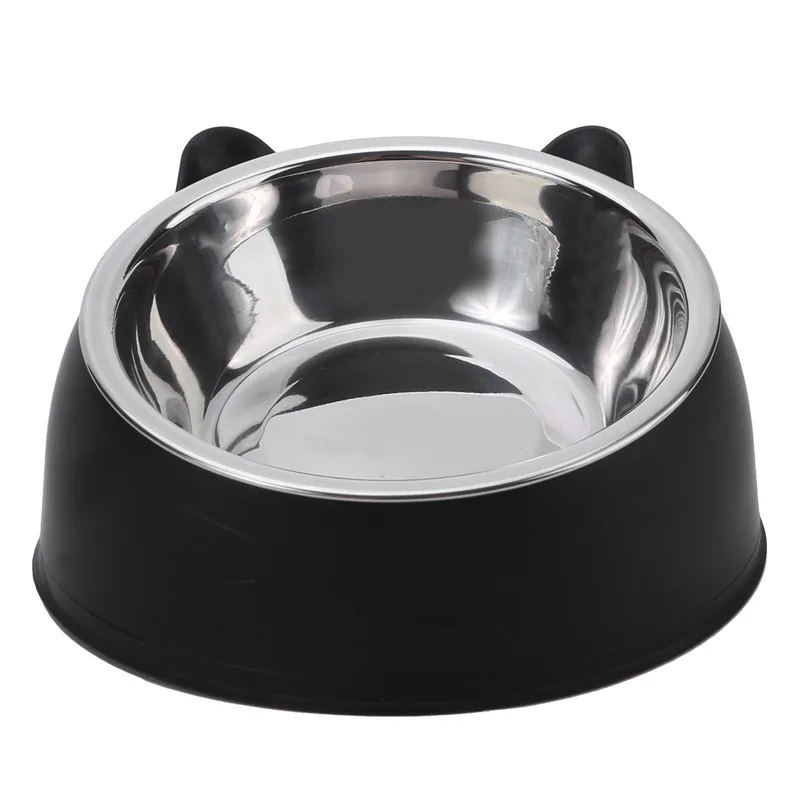 Cute Cat Dog Bowl Protect The Cervical Spine Oblique Mouth Pet Stainless Steel Fall-resistant Food Bowl Pet Supplies