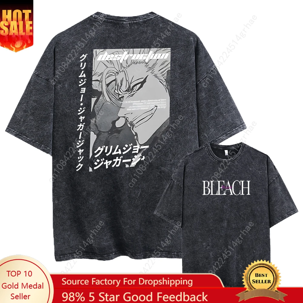 Vintage Anime Printed Washed T-shirt Men Women Cotton T Shirt Hip Hop Streetwear Summer Crew Neck Retro Short Sleeve Tees Tops