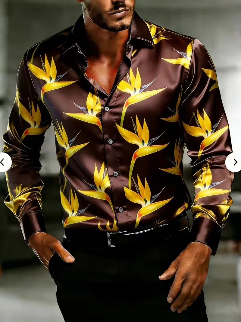 New Black Gold Splicing Retro Compass 3D Printed Pattern Long Sleeve Shirt for Palace Luxury Men's Shirt