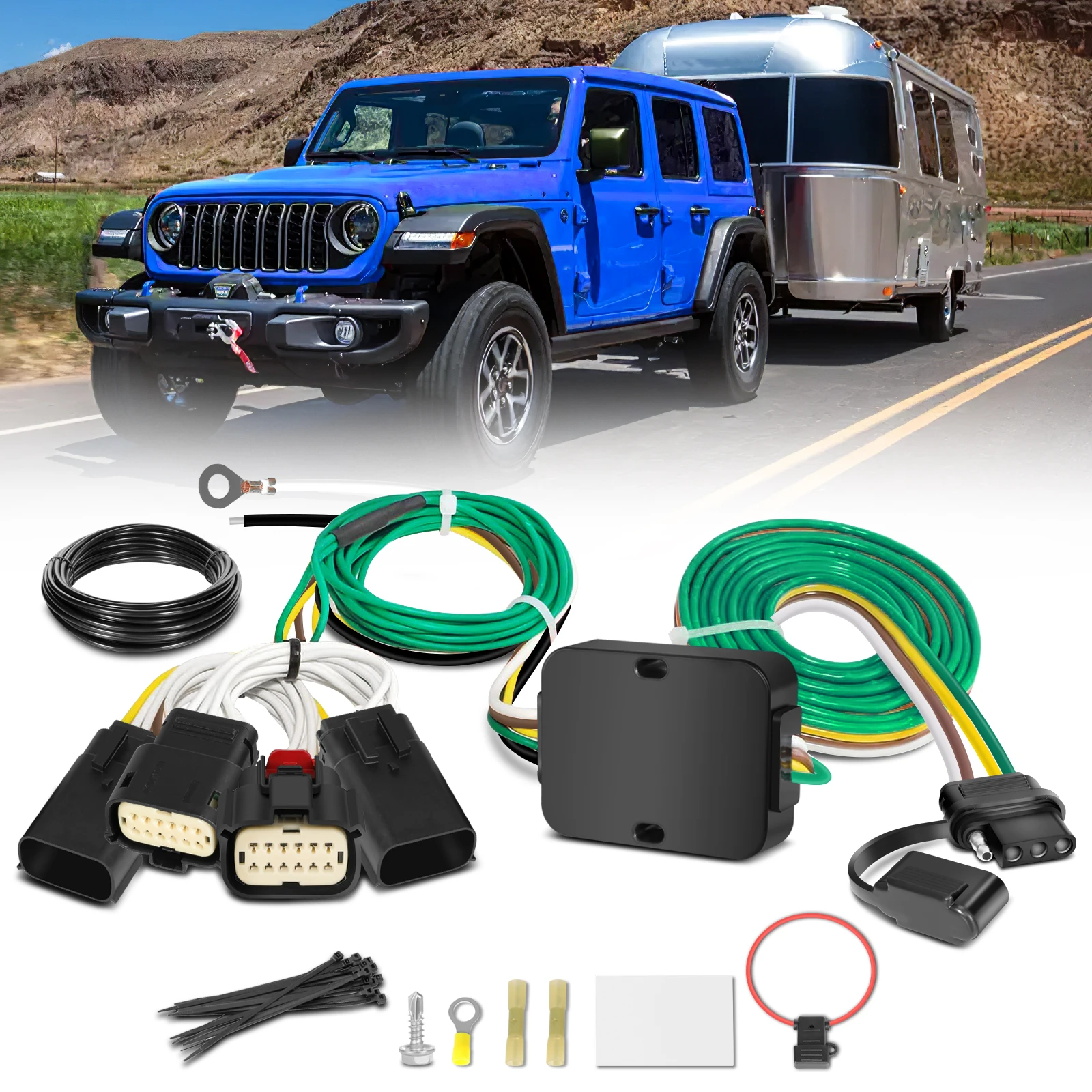 56407 4-Pin Trailer Wiring Harness Kit for 2018-2025 Jeep Wrangler JL/JLU, 2020-2025 Jeep Gladiator JT, 2021-2024 Wranglers 4xe