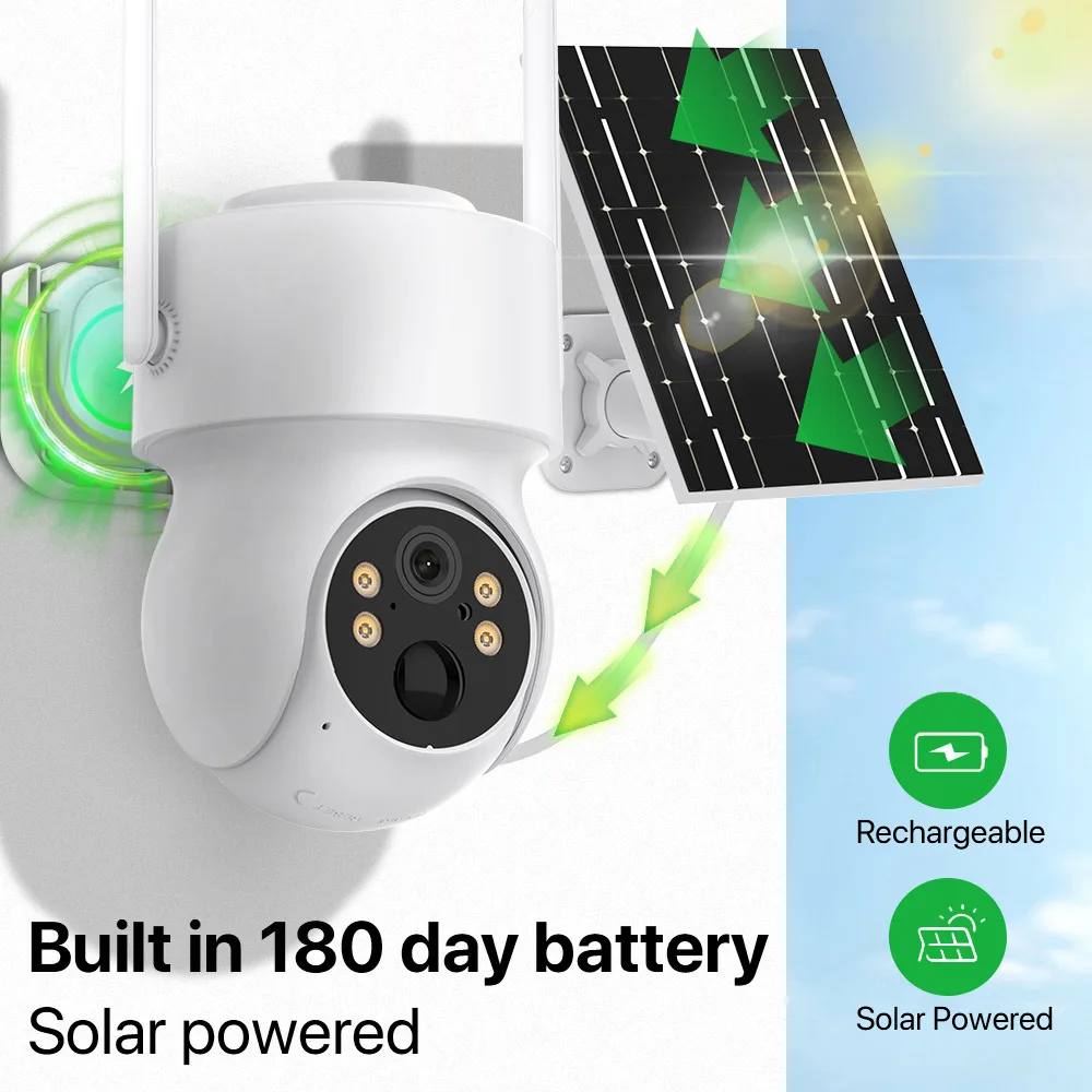 Outdoor Wireless Solar Camera Built-in Battery 4MP HD WiFi PTZ Camera PIR Human Detection Video Surveillance Cam iCsee APP