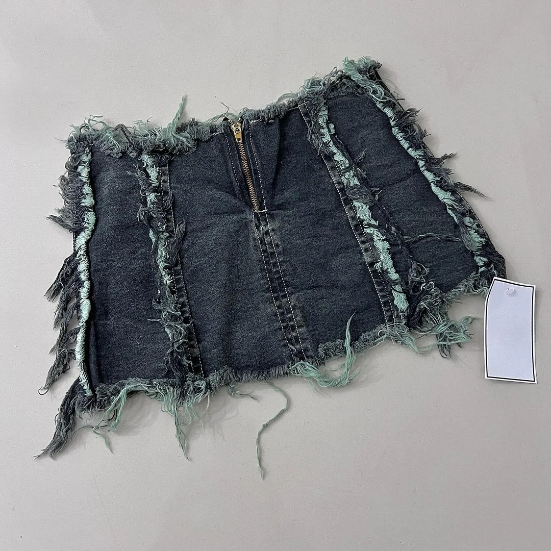 Gothic Retro Raw Edge Y2k Skirt Sexy Hot Girl High Waist Denim Mini Skirt Harajuku Fashion Hip Skirts Women's Streetwear