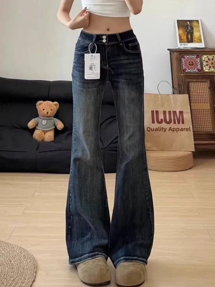 

Ретро американский пикантный дизайн девушки Sensation прямые джинсы женские зимние модные микро расклешенные длинные брюки джинсовые с высокой талией