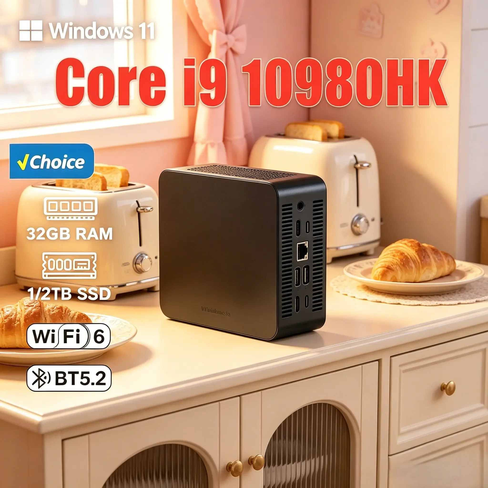 

Core I9 10980HK Mini PC Core 2026 New Version Win11 Pro 16GB SSD WiFi6 BT5.2 4K Home Office PC