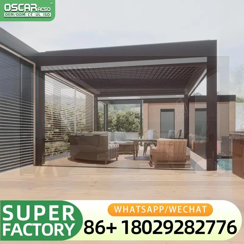 Motorised Outdoor Bioclimatic Aluminium Louvre Pergola with Solar Panel for Garden Patio Backyard pergola