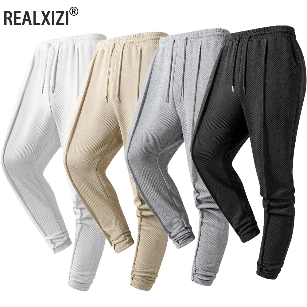 

Men's Jacquard Casual Sports Jogging Pants Breathable Loose Sweatpants Spring Autumn Daily Drawstring Long Pants Men's Clothing