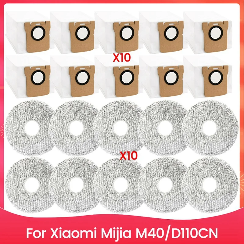 

20 шт. вакуумный мешок для пыли и набор тряпок для швабры для Xiaomi Mijia M40 D110CN запасные части для пылесоса