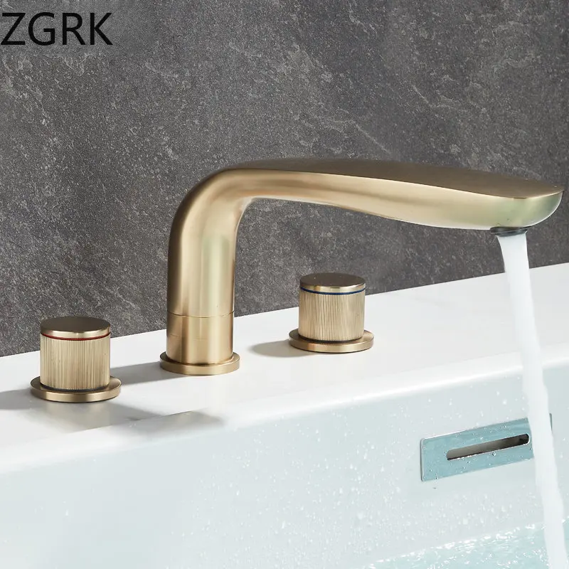 Luxury Bathroom Faucet Cold and Hot Water Tap Brushed Gold Split Three Hole Basin Faucet Solid Brass Washbasin Water Mixer