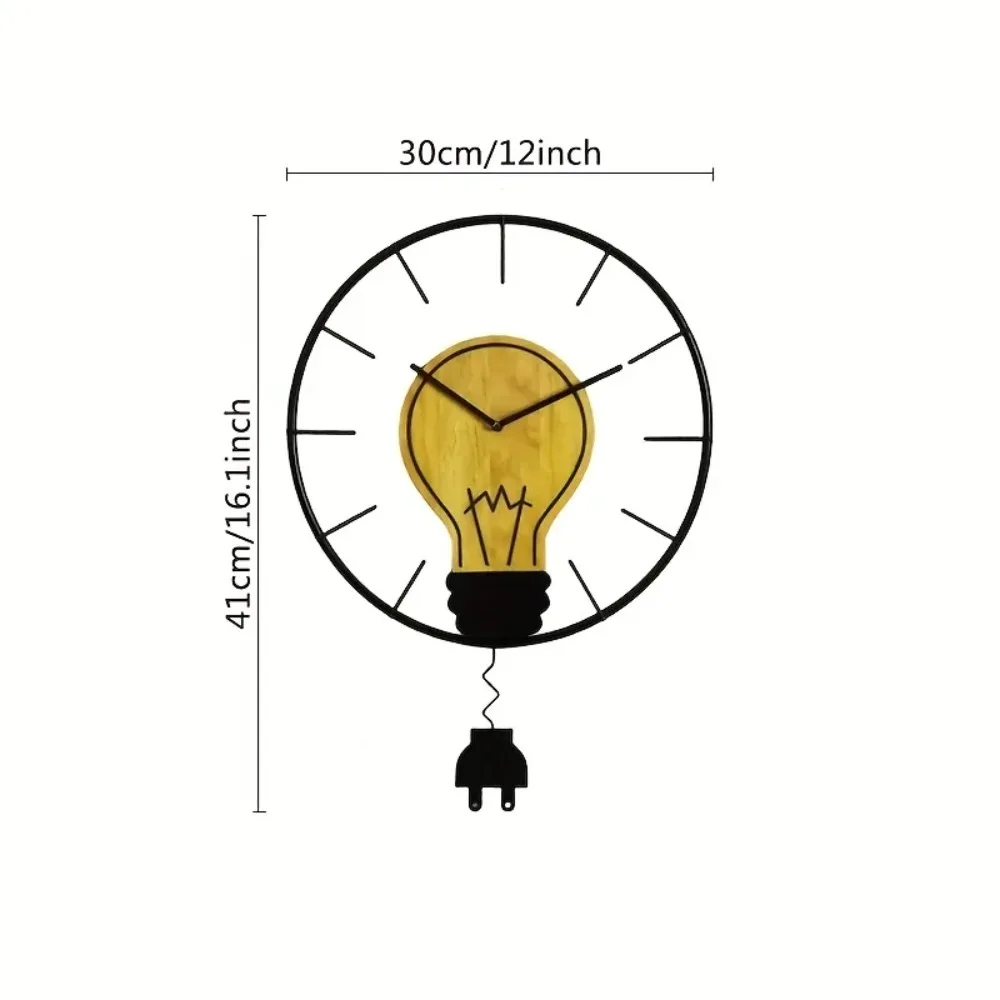 Vintage Light Bulb Design Wall Clock with Plug Pendulum for Living Room Kichen Bathroom Home Office Wall Decor Funny Gift