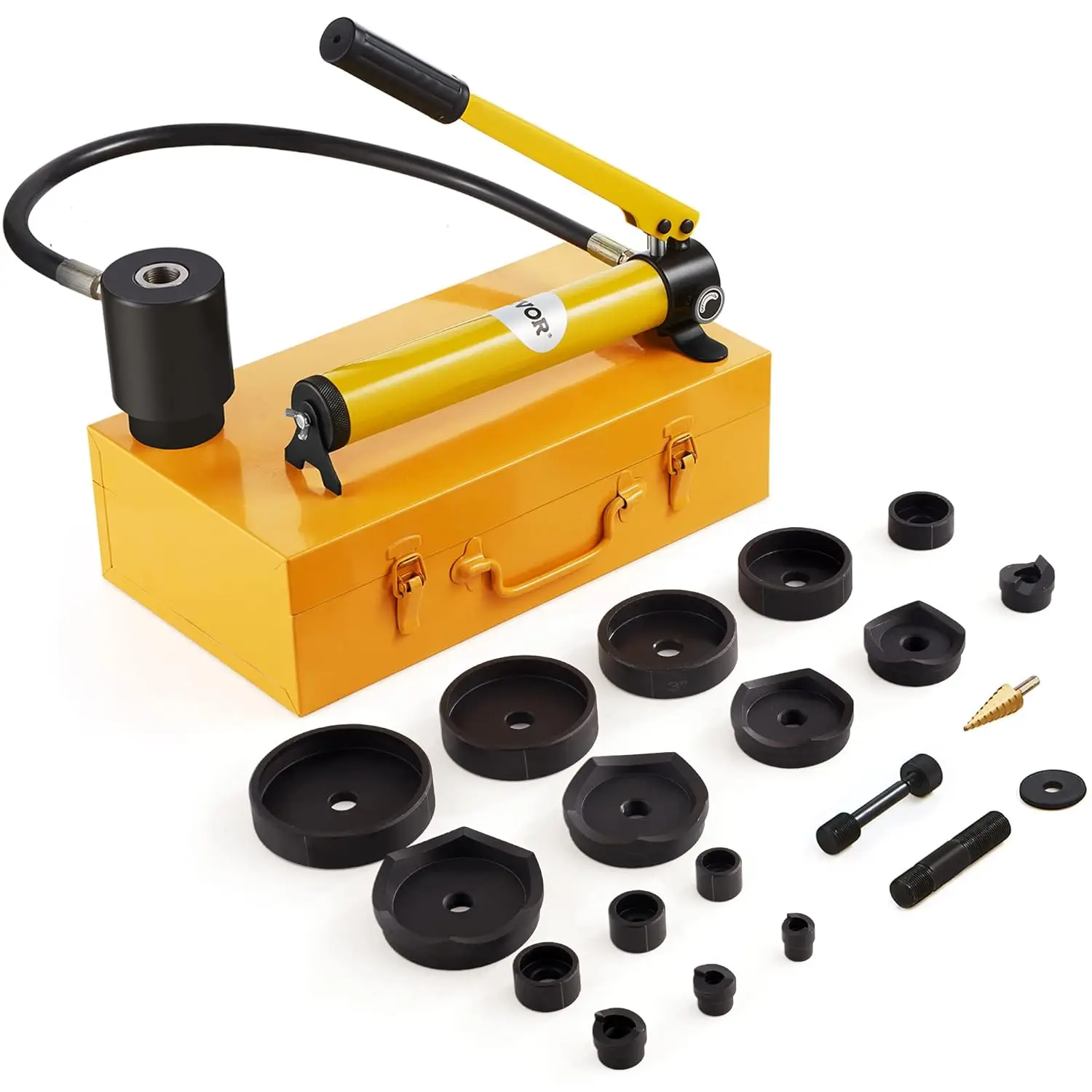 15 Ton Hydraulic Knockout Punch Kit, 1/2" to 4" Conduit Hole Cutter Set, KO Tool Kits W/Puncher 10 Piece, Metal Sheet