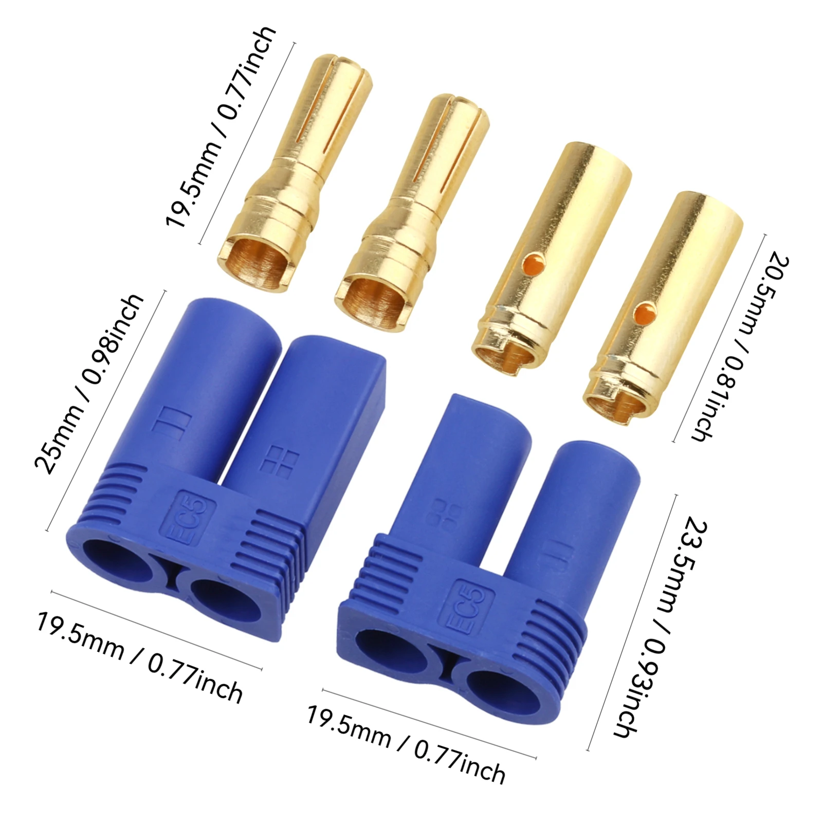 HobbyPark RC EC5 5.0mm Banana Plug Bullet Male Female Connectors for LiPo Battery ESC Electric Motor Wire Connection (10 Pairs)