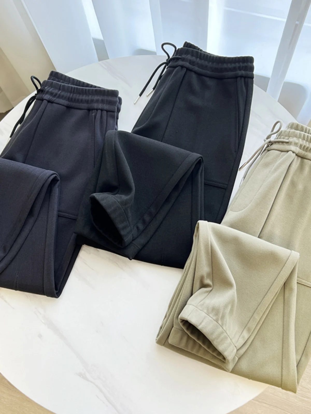 

Men's Faionable Casual Fce Lined Trousers Autumn Winter Straight Leg mid Waist Long Pants Thiened Urban Sle