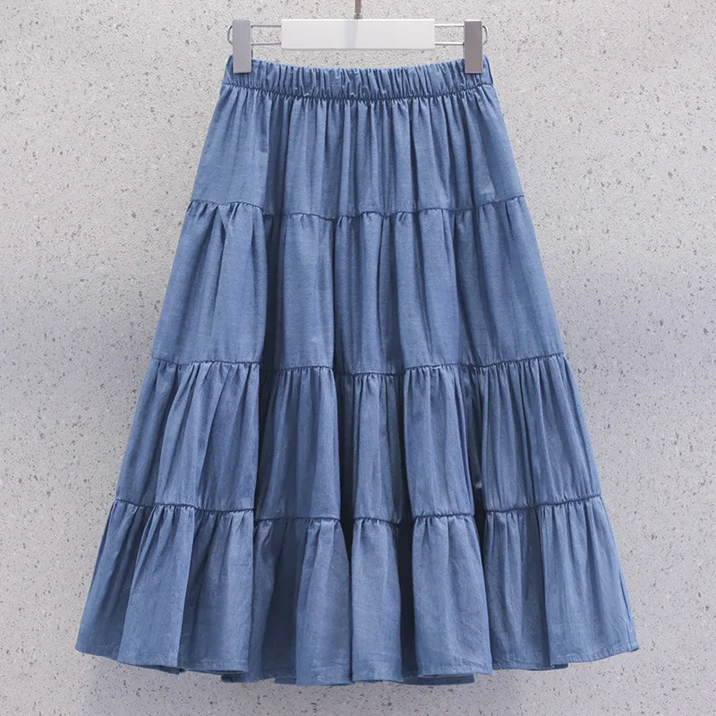 2024 Retro Summer A-LINE Elastic waist girls Girls Denim Shorts layered skirt Children Wear Teenager Thin knee clothes 4 12 year