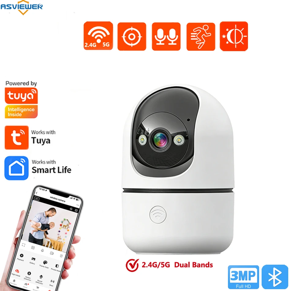 

Tuya Dual Bands 5GHz IP WiFi Indoor Camera Auto Tracking 2.4GHz Smart Home Security for Baby and Elderly Care